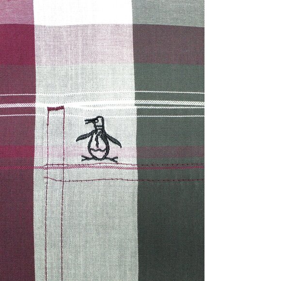 PENGUIN HERITAGE SLIM FIT COTTON/POLY SHIRT BURGUNDY PLAID Sz X-LARGE, XL - Picture 2 of 4